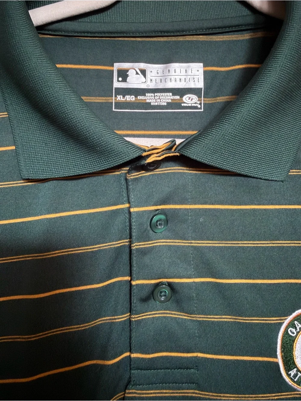 Oakland Athletics A’s Polo Shirt Men’s XL Green Gold Striped MLB Performance